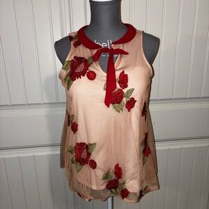 💰Disney X Lauren Conrad Size XS Rose Chiffon Tank Top Beauty Belle Coquette
